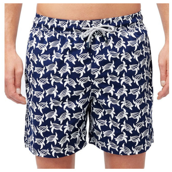 Tom And Teddy $100 XL Navy Blue White Turtle Elastic Waist Swim Trunk With Liner - Picture 2 of 14